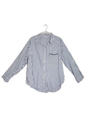 aerie Women's Striped Long Sleeve Button Up Shirt in White/Blue - Sz M
